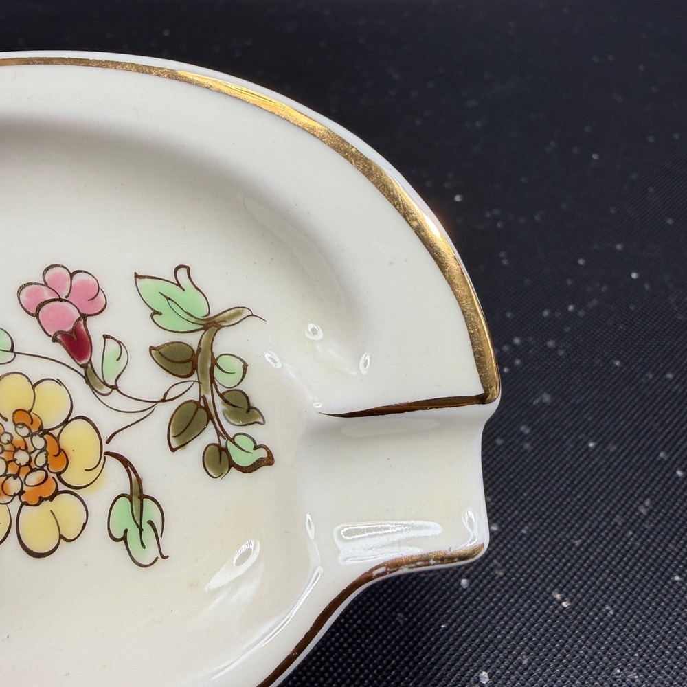 Zsolnay Hungary Hand Painted Porcelain Ashtray Floral Butterfly Gold Trim 4x3 - Picture 7 of 11
